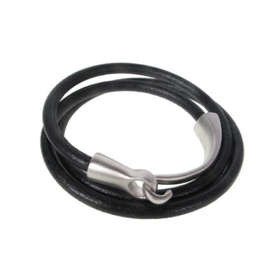 Men’s Leather Bracelet Triple Wrap with Hook Clasp  7″